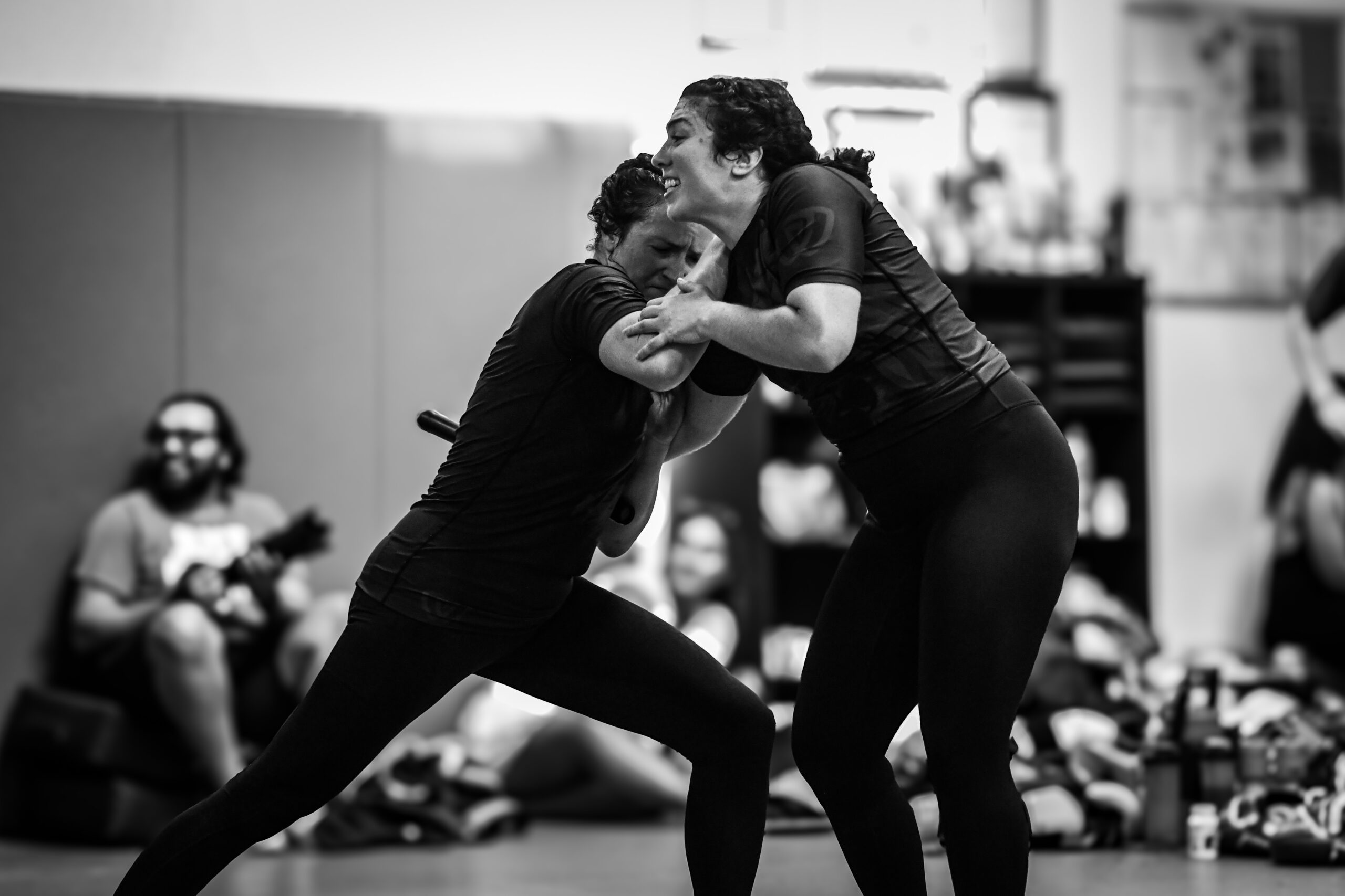 Two Alliance members practicing a standing partner drill in class